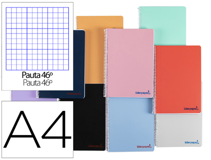 Cuaderno espiral Liderpapel Wonder A4 tapa plástico 80h 90g rayado nº46 colores surtidos